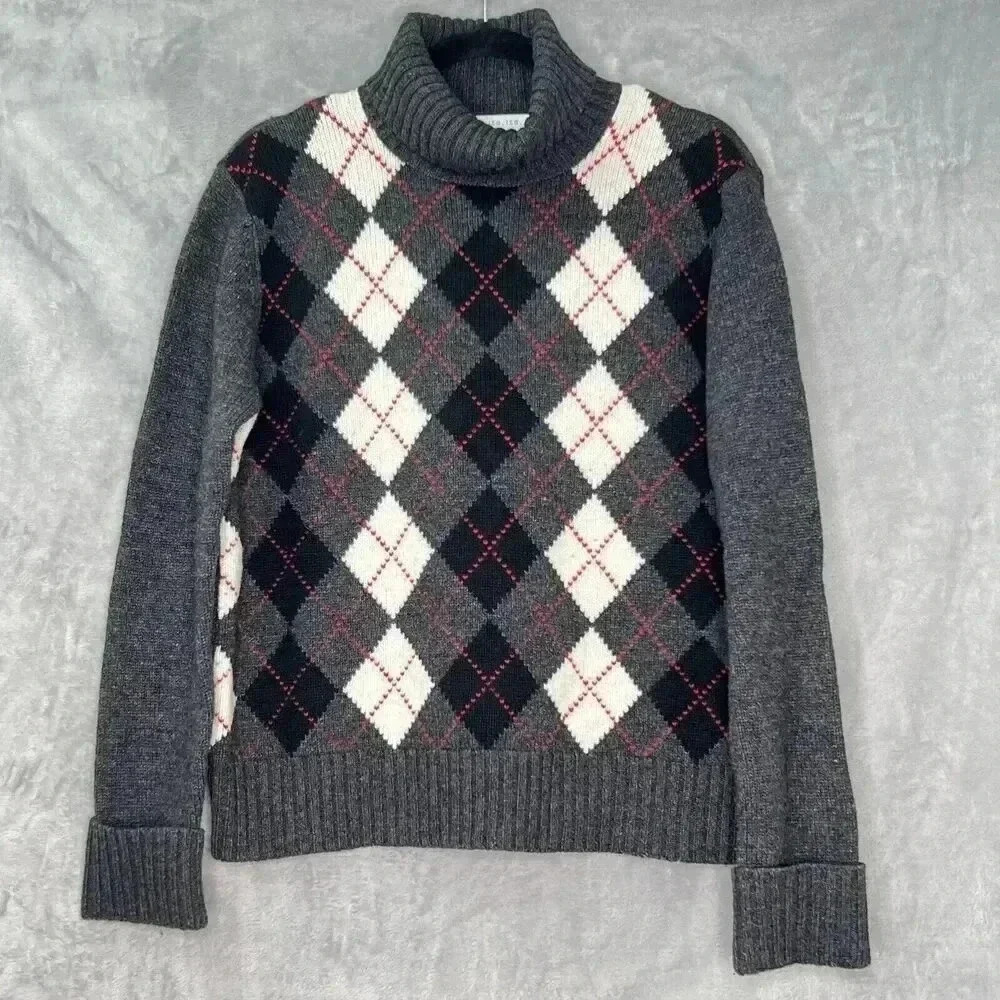 PURSUITS LTD‎ Womens Sz M Argyle Pattern Lambswool Turtle Neck Sweater Preppy